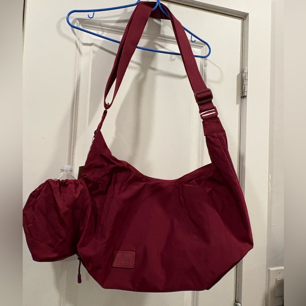 BEIS Deep Wine Shoulder Bag with Bottle Pouch